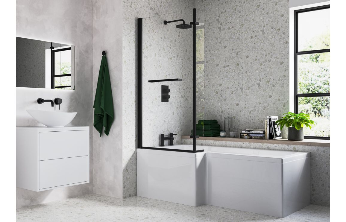 Bayou L Shape 1700 x 850 x 560mm Shower Bath Pack Right Hand - Matt Black