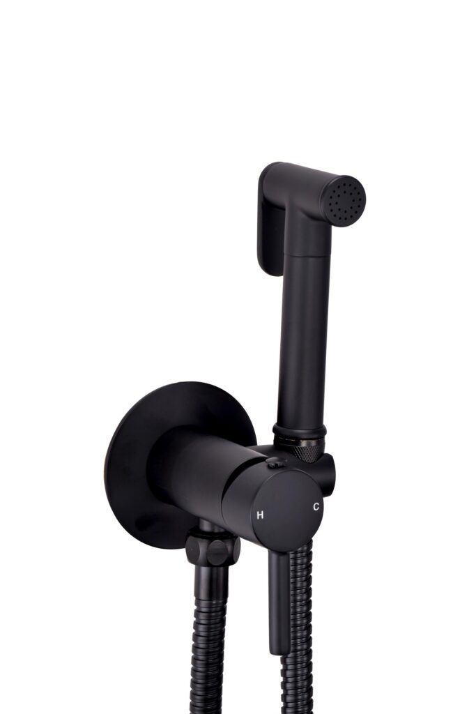 Bayou Douche Handset, Flexi, Holder and Outlet Elbow - Black
