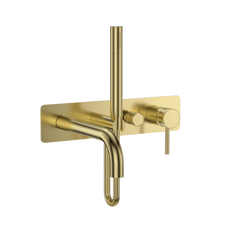 Bayou Wall Mounted Bath Shower Mixer & Handset - Brushed Brass
