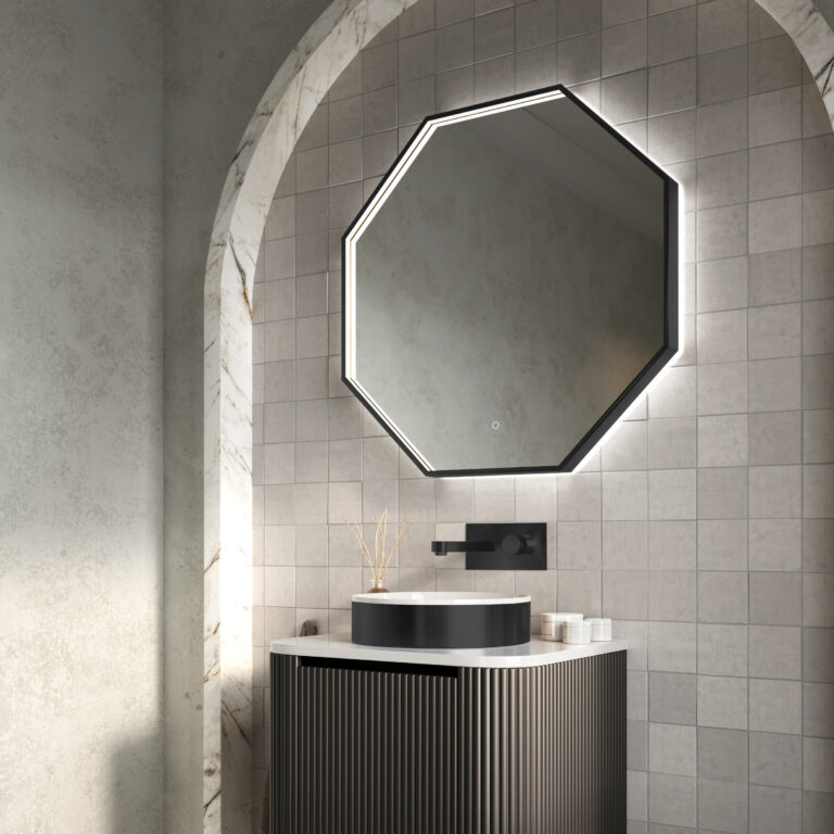 Bayou Passa Octagonal Mirror Matt Black 600×600 - Matt Black