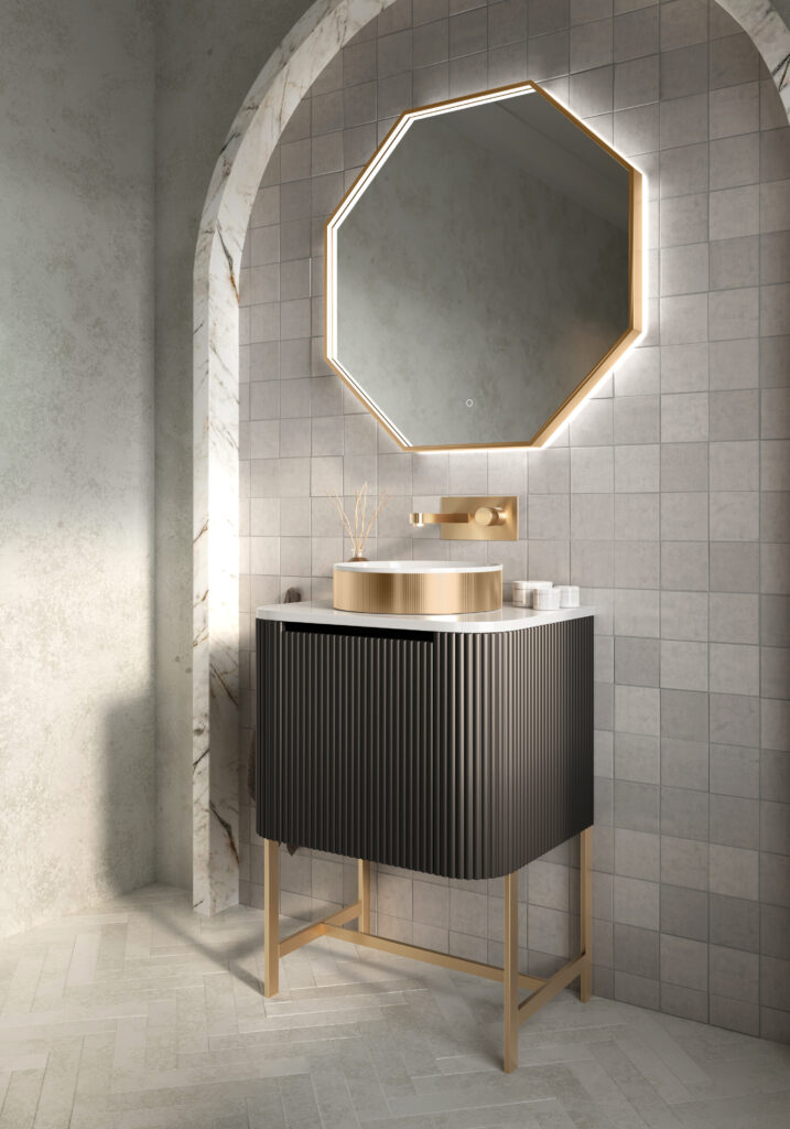 Bayou Passa Octagonal Mirror Brushed Brass 600×600 - Brushed Brass