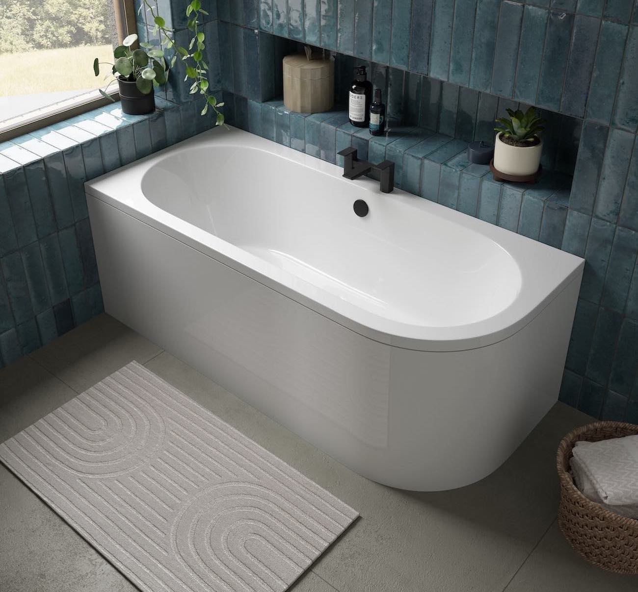 <h4>Family Fun in the Bath:</h4><br>
<p>Looking to create a fun and functional bath space for the whole family? Here are some additional tips:</p>
<p><b>Back-to-Wall with a Shelf:</b>  These baths are a perfect choice for families!  They offer a spacious bathing area and often come with a built-in shelf above the back of the bath. This shelf is a lifesaver for storing bath toys, shampoos, and other bath time essentials, keeping everything close at hand. If your building project allows, you can build a niche into the wall for extra storage or pretty nic-nacs. Add some mini spot lights for an ultimate hotel look.
<p><b>Safety First:</b> Ensure a safe bathing environment for your family by using a non-slip bath mat and a bath seat for little ones who need extra support. 
<p><b>Accessorise for Fun:</b>  Make bath time an adventure for the little ones! Add some fun bath toys, colourful bath bombs, and lots of bubbles. Use a toy net or bag to store all those toys neatly, so when you get the chance, you can have a calm space to relax and have a soak.