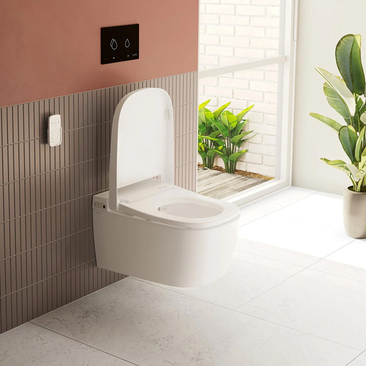 <p><h4>Features:</h4></p>
<p><b>Vitra: </b>Vitra's V-Care line boasts heated seats - perfect for those cold mornings, adjustable bidet sprays with oscillating and pulsating options, and even a warm air dryer for ultimate comfort. Some models feature automatic opening and closing lids for ultimate hygiene, night lights, and deodorising functions.</p>
<p><b>Roca: </b>Roca's In-Wash series offers similar features like heated seats, adjustable bidet sprays, and a warm air dryer. Some Roca models boast a more minimalist design and focus on core functionalities. Roca’s In-Tank models are good space saving options with the water tank built in underneath the pan or a traditional close-coupled version creates a more traditional look.</p>
<i>(Picture below: Vitra Automatic Opening and Closing Seat)</i>