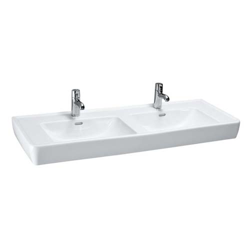 Laufen Pro Double Basin 130 x 48cm Two Tap Holes One Tap Hole Per Basin - White