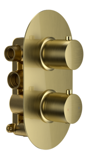 Bayou Double Outlet Two Controls Concealed Thermostatic Valve - Brushed Brass