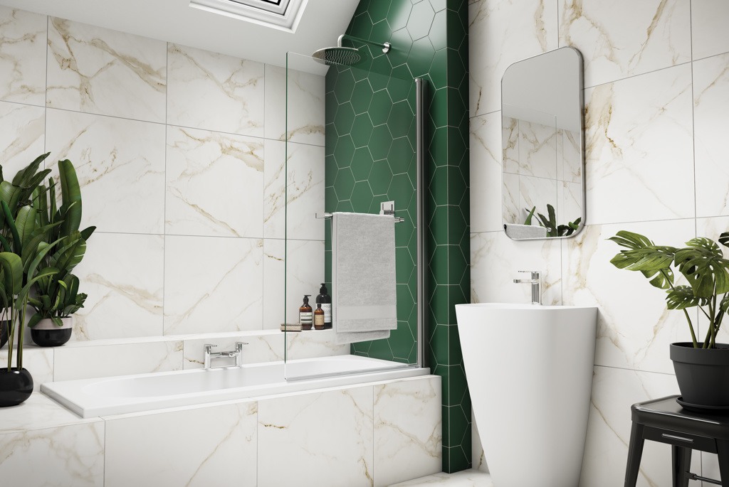 Kudos Inspire Single Panel Bath Screen 850mm with Towel Rail 6mm Glass
