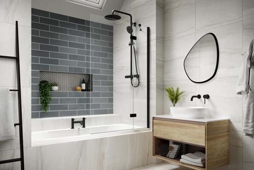 Kudos Out Swing Screen 6mm with Towel Rail Left Hand - Matt Black