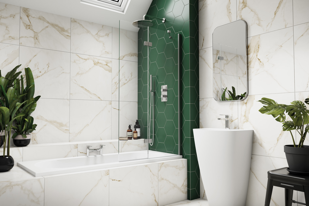 Kudos 2 Panel In-Fold 6mm Bath Screen Right Hand - Chrome