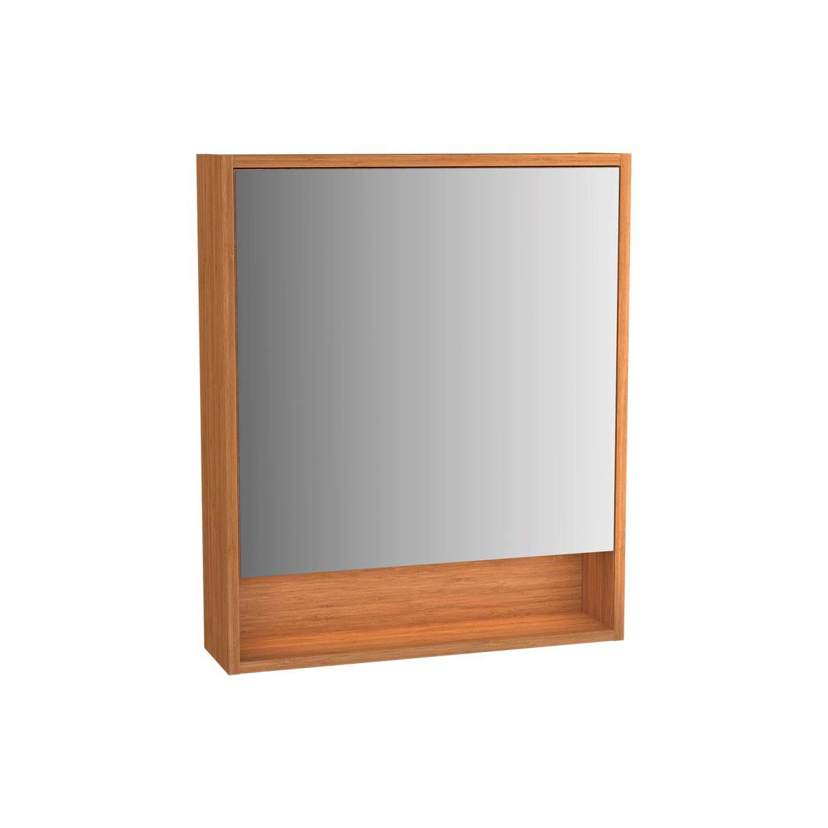 VitrA Integra Single Door Mirror Cabinet Right Hand - High Gloss White / Bamboo