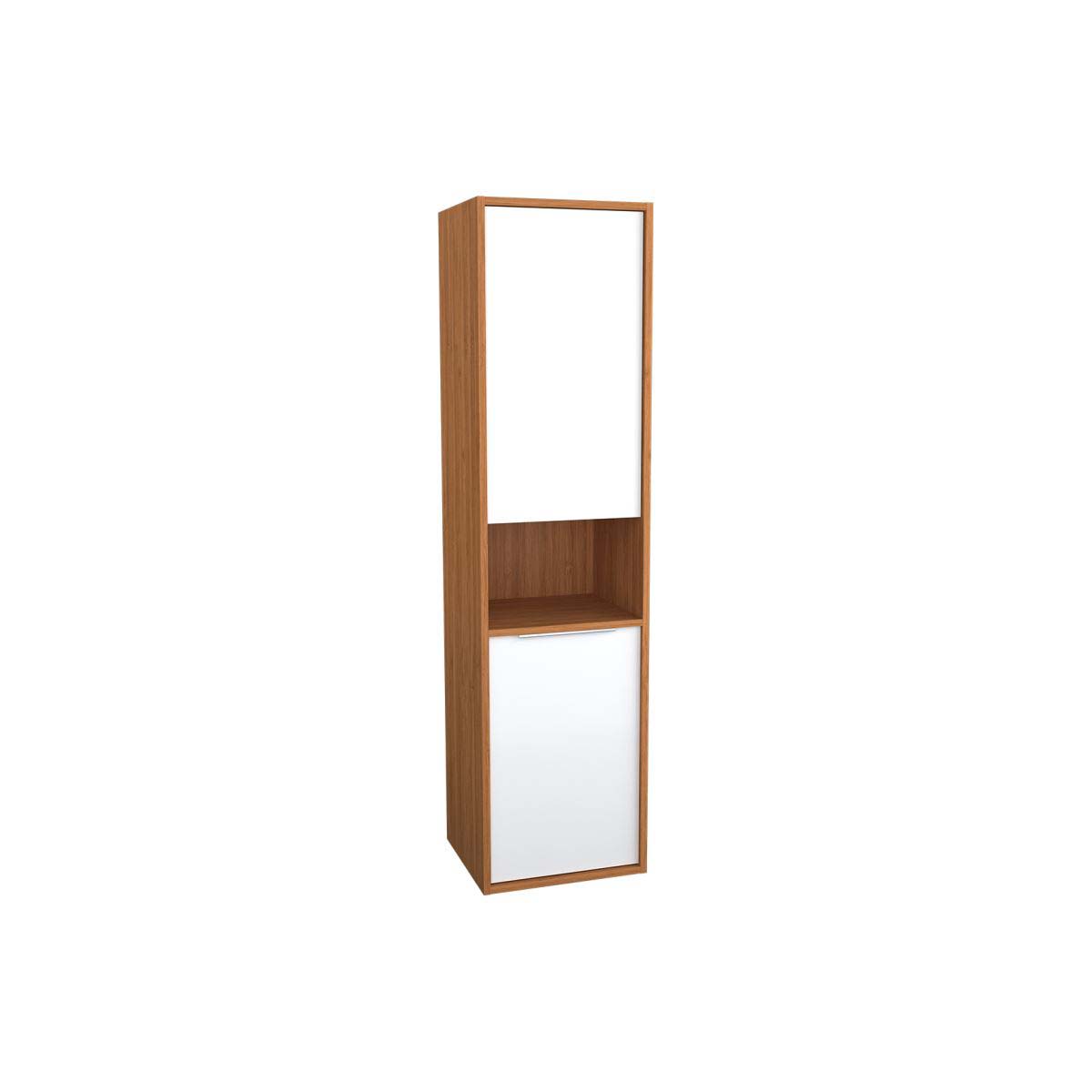 VitrA Integra Tall Unit with Laundry Basket Right Hand - White High Gloss / Bamboo