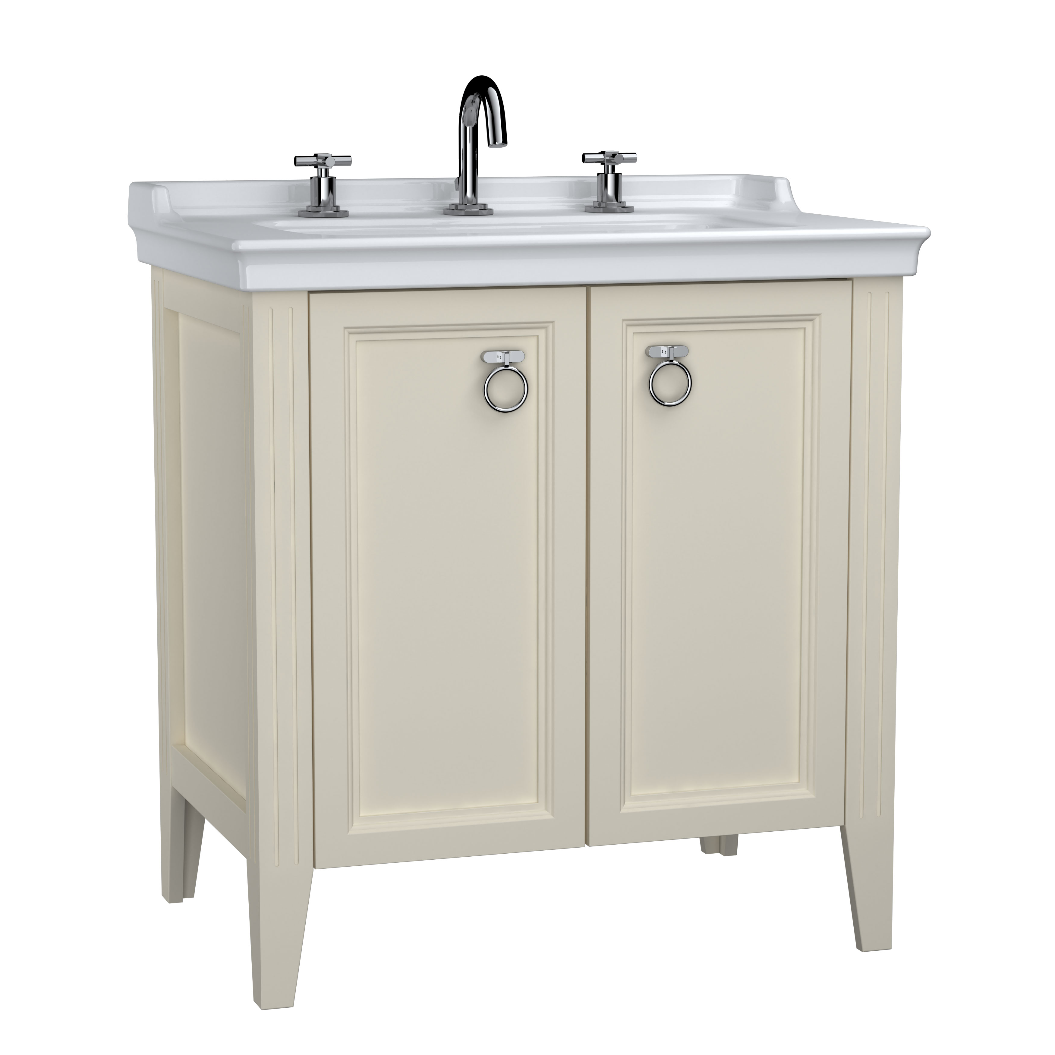 VitrA Valarte 80cm Basin & Vanity Unit with 3 Tap Holes - Matt Ivory