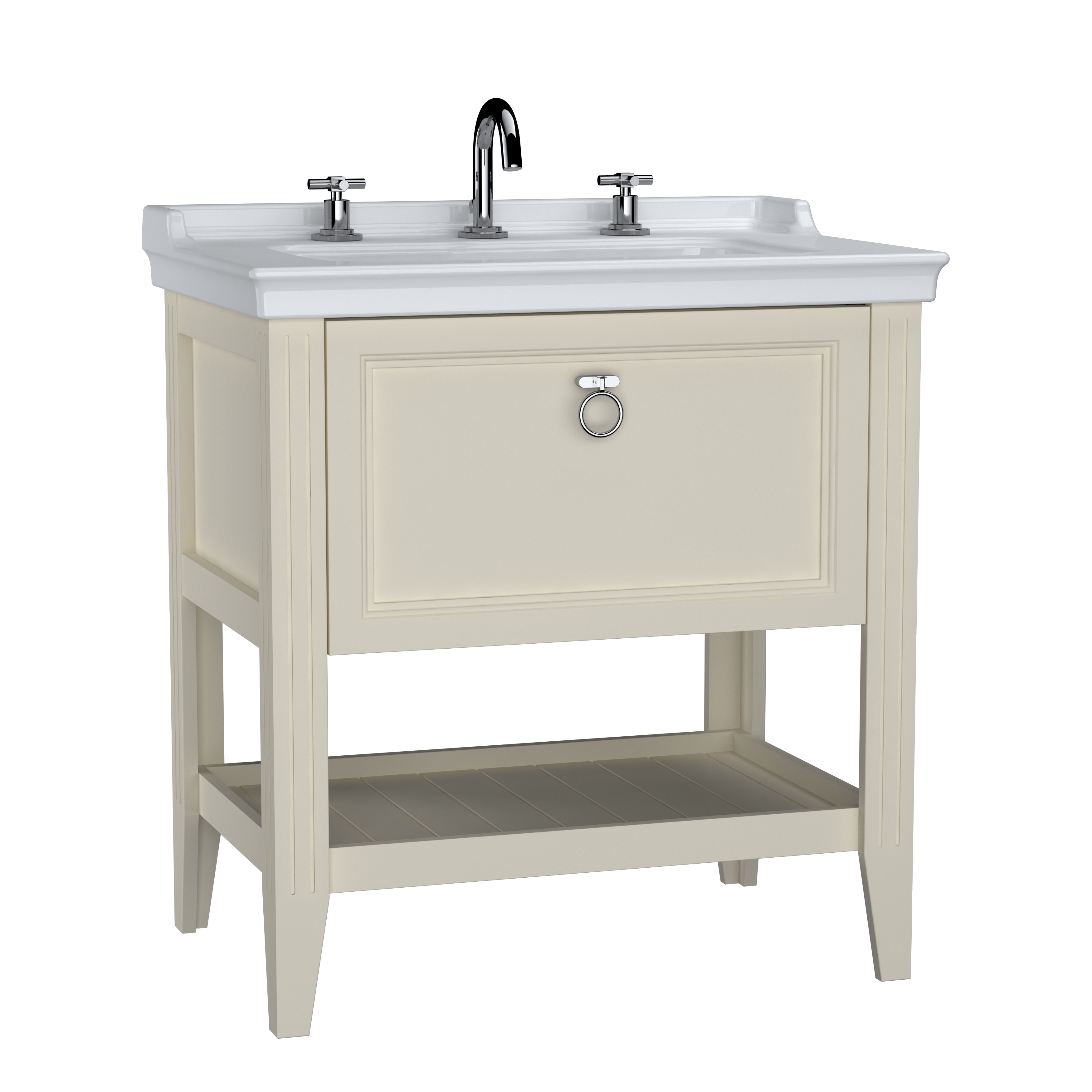 VitrA Valarte 80cm Basin & Vanity Unit with Three Tap Hole & Drawer - Matt Ivory