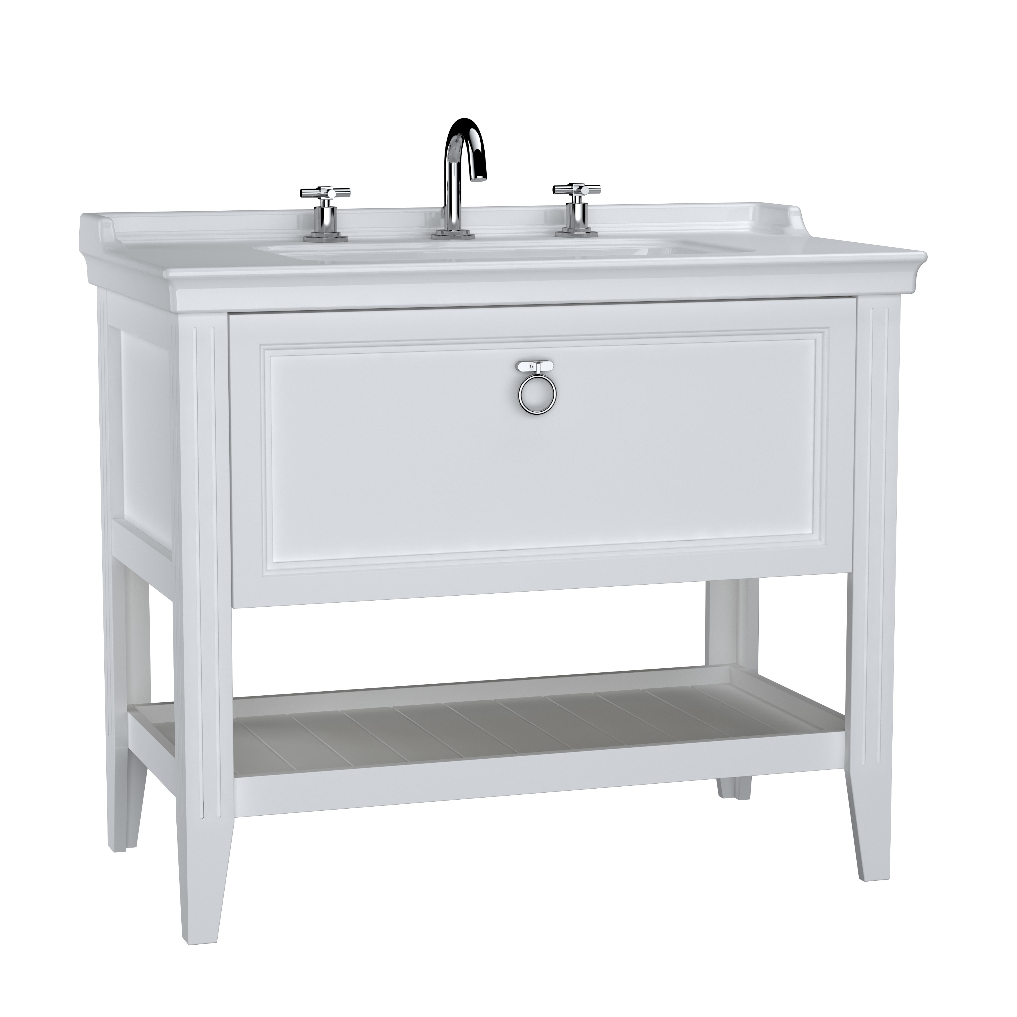 VitrA Valarte 100cm Basin & Vanity Unit with Three Tap Hole & Drawer - Matt White 8