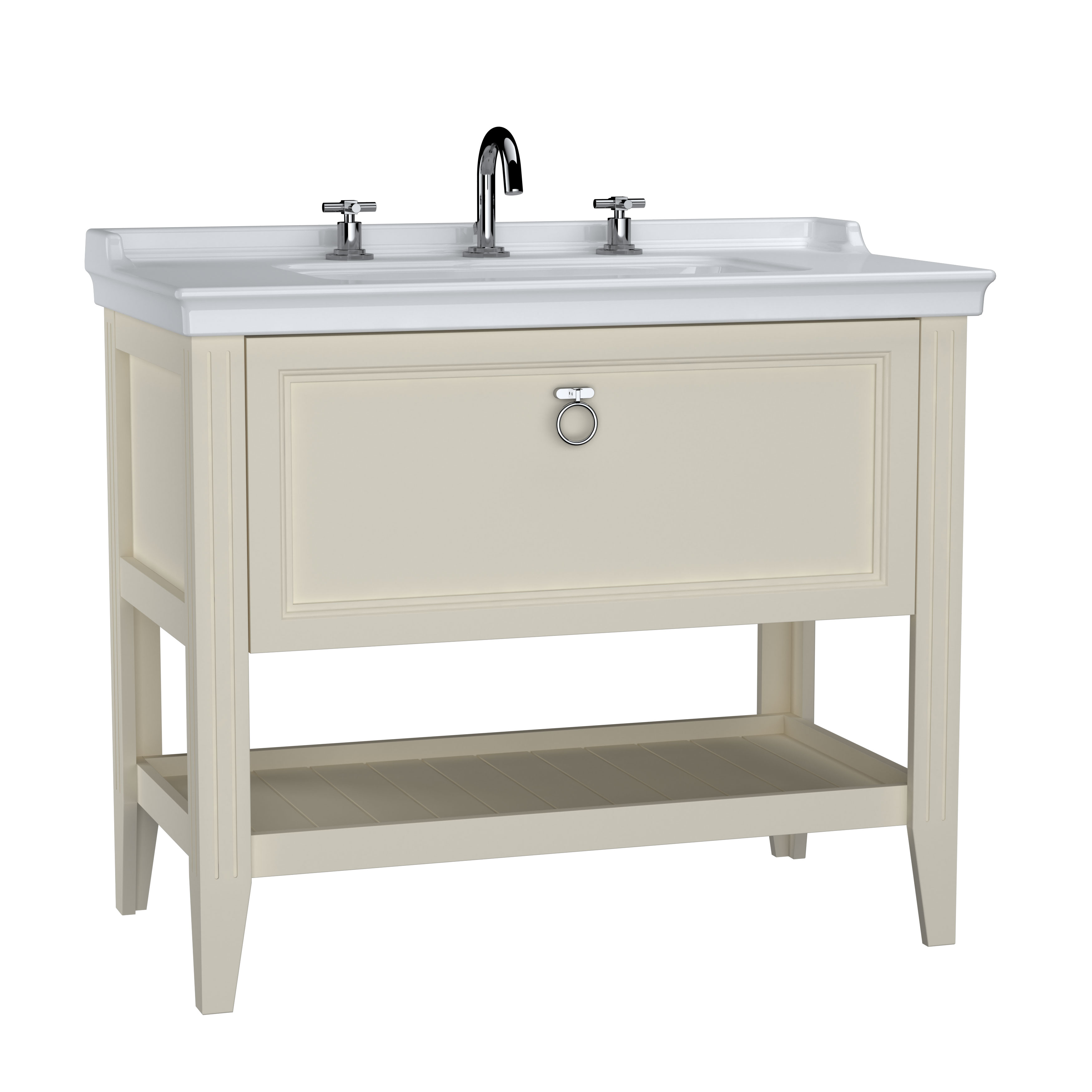 VitrA Valarte 100cm Basin & Vanity Unit with Three Tap Hole & Drawer - Matt Ivory 12