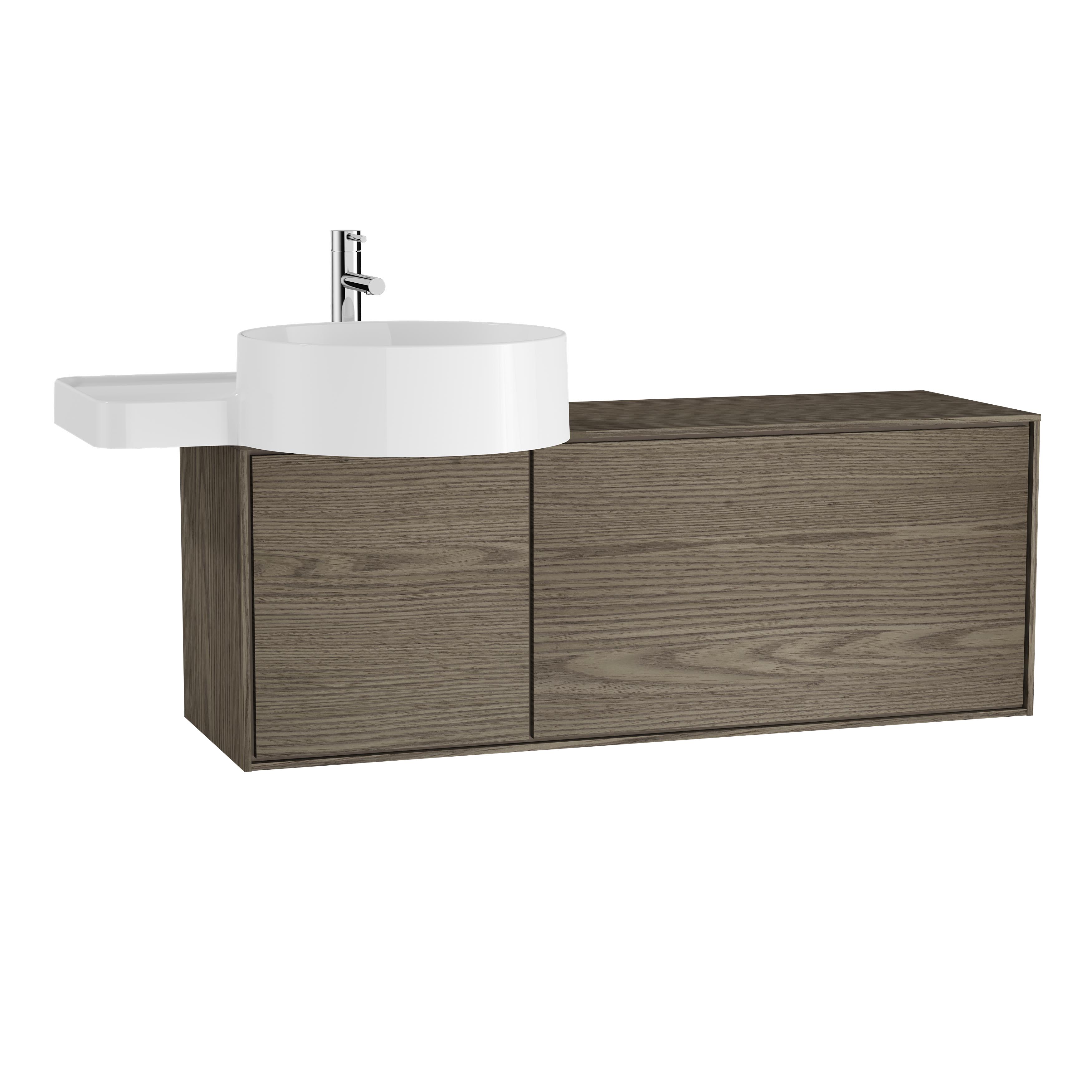 VitrA Voyage 100cm Washbasin Unit with Doors & 1 Drawer Left Side Basin - Planked Sand / Taupe