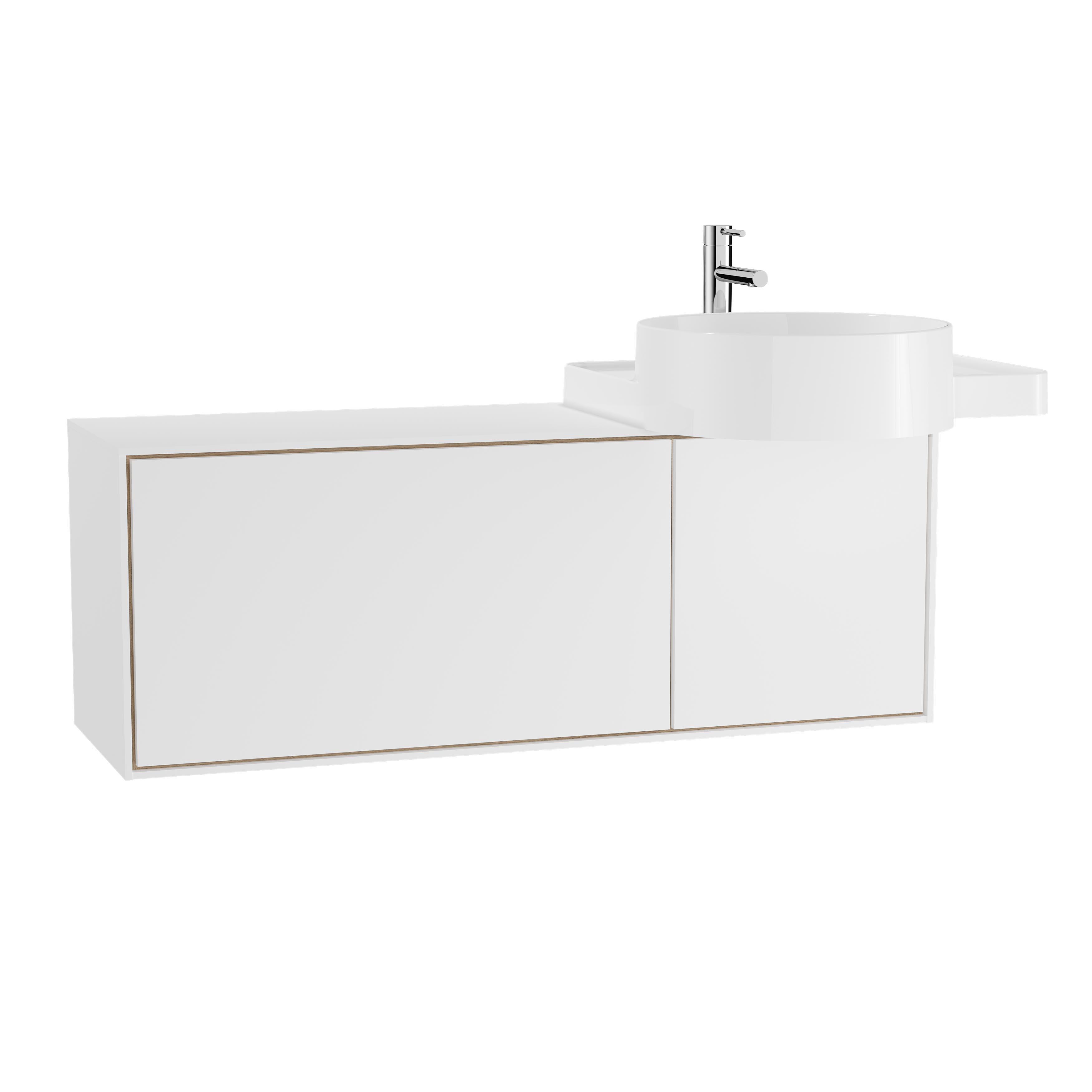 VitrA Voyage 100cm Washbasin Unit with Doors & 1 Drawer Right Side Basin - Matt White / Natural Oak