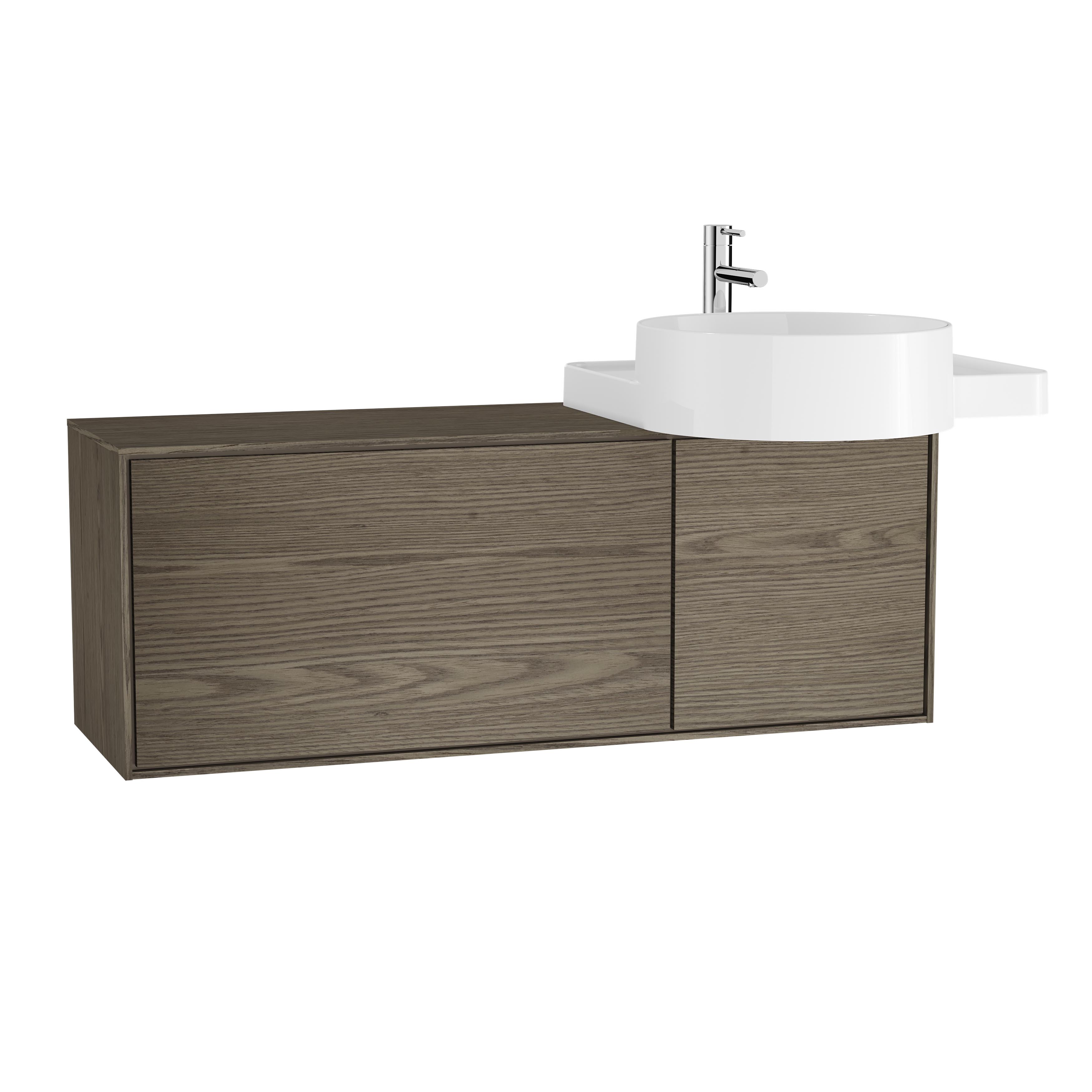 VitrA Voyage 100cm Washbasin Unit with Doors & 1 Drawer Right Side Basin - Planked Sand / Taupe