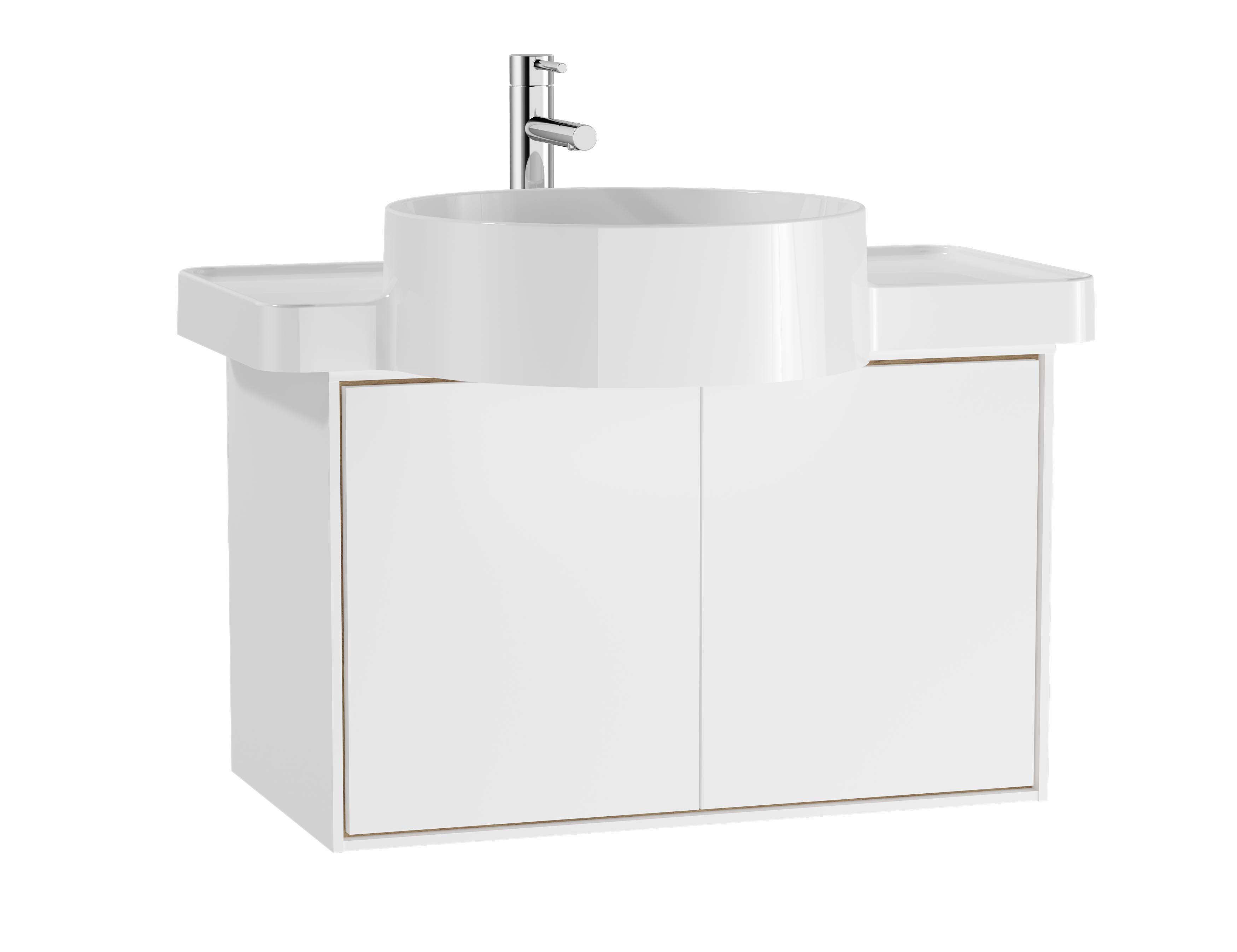 VitrA Voyage 60cm Washbasin Unit with Doors Left Side Basin - Matt White / Natural Oak