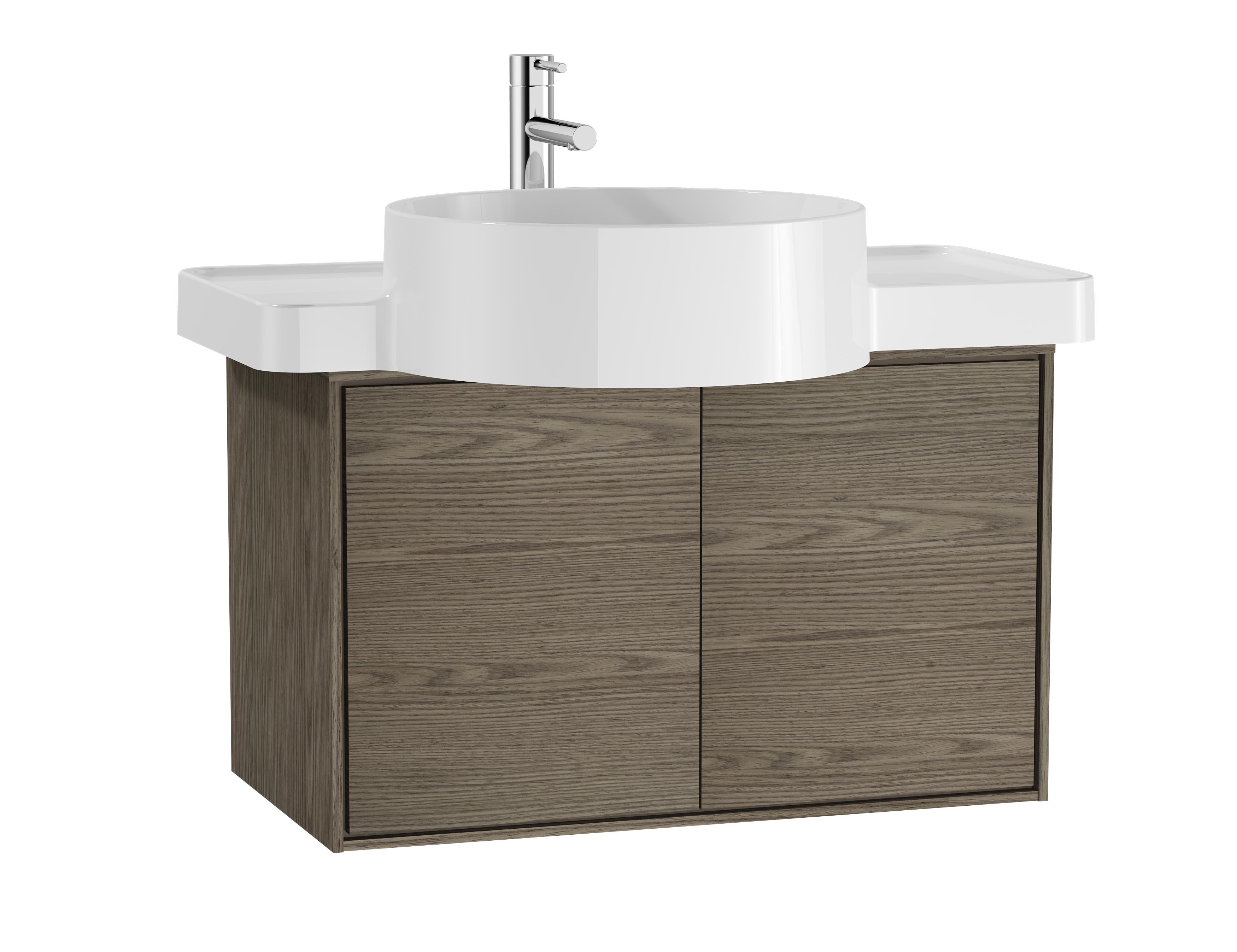 VitrA Voyage 60cm Washbasin Unit with Doors Left Side Basin - Planked Sand / Taupe