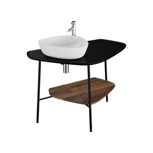 VitrA Plural Ceramic Countertop with Dark Oak Shelf Left Hand - Matt Black