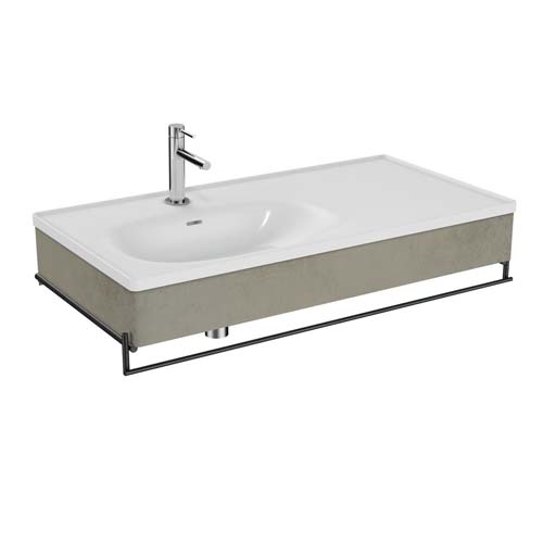 VitrA Equal 100cm Wc Basin Unit with Asymmetric Basin & Towel Holder - Concrete