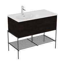 VitrA Equal 100cm Floorstanding Basin Unit with Asymmetrical Basin - Patterned Black Oak 2