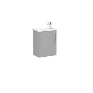 Vitra Root Flat 45cm Compact Washbasin Unit with Doors Matt Rock Grey - Left tap hole