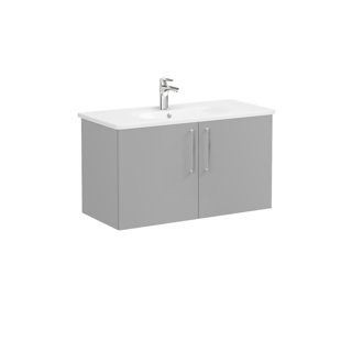 Vitra Root Flat 100cm Washbasin Unit with Doors - Matt Rock Grey
