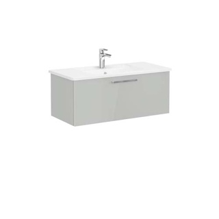 Vitra Root Flat 100cm Washbasin Unit with One Drawer - High Gloss Pearl Grey