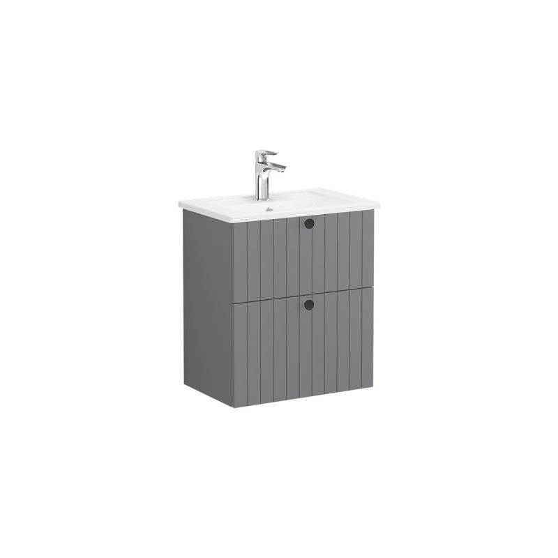 VitrA Root Groove Compact 2 Drawer Wall Hung Unit 600mm - Matt Dark Grey