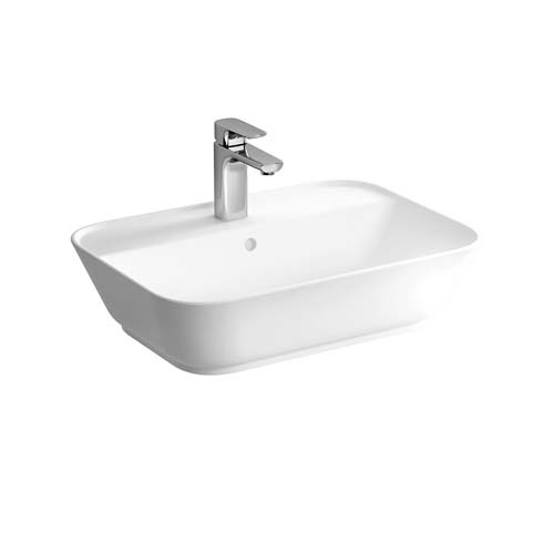 VitrA Geo Soft-Square Bowl with Tap Ledge 60cm One Tap Hole with Overflow - White