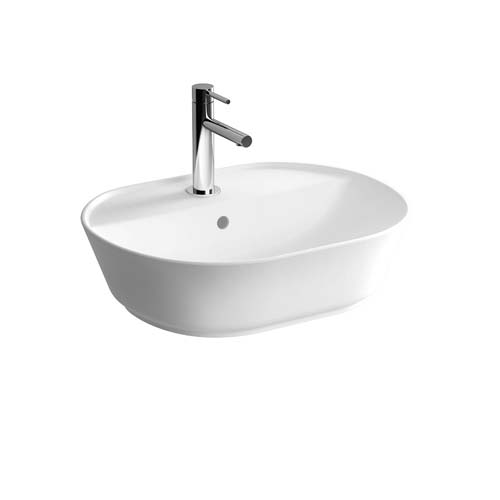 VitrA Geo Oval Bowl with Tap Ledge 55cm One Tap Hole with Overflow - White