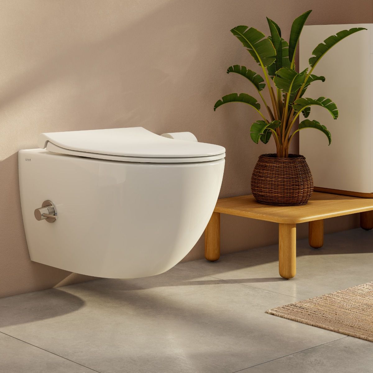VitrA Aquacare Sento Rimless Wall Hung Wc with Integrated Thermostatic Stop Valve & Bidet Function - White 8