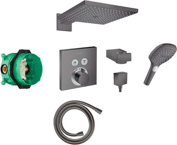 Square Select Concealed Valve with Raindance 300 Overight Handead & Select Hand Shower Bbc - Brushed Black Chrome