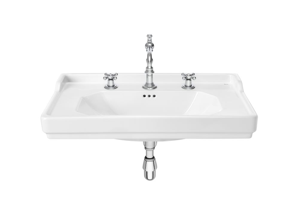 Roca Carmen Vanity Wall Hung Basin 800mm 3 Tap Hole - White