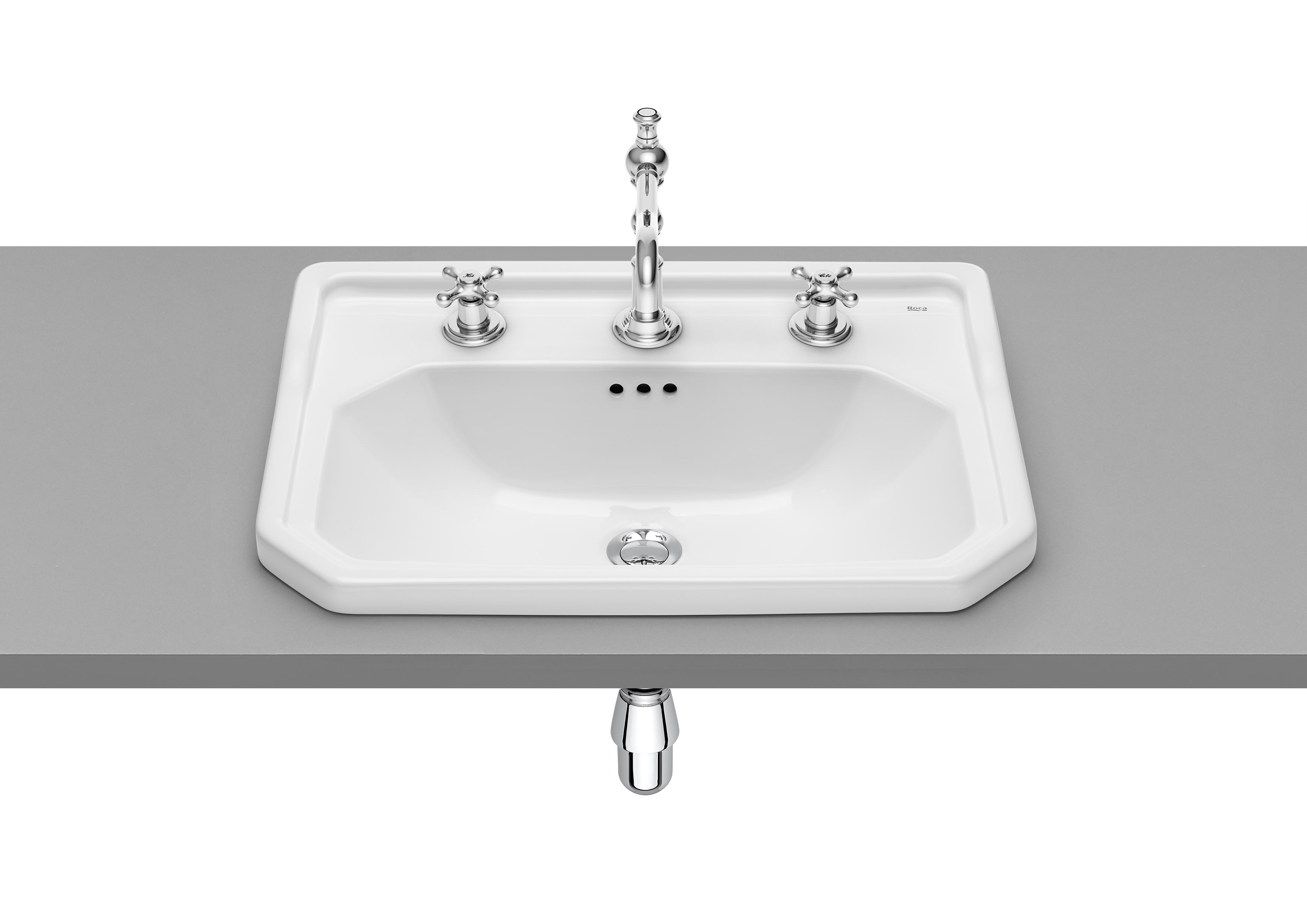 Roca Carmen In-Countertop Basin 600 x 450mm 3 Tap Hole - White