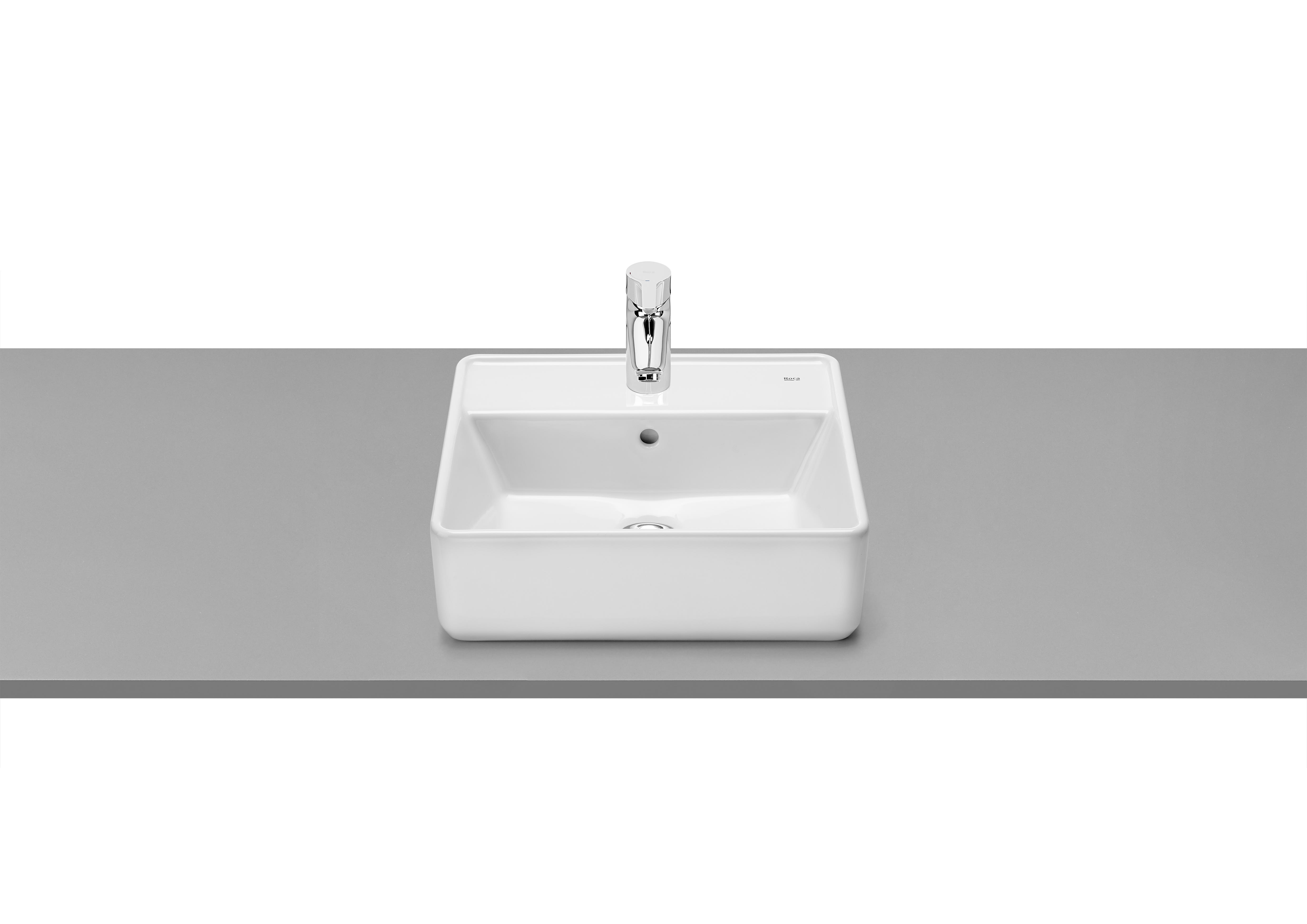 Roca The Gap Square On-Countertop Basin 1 Tap Hole - White