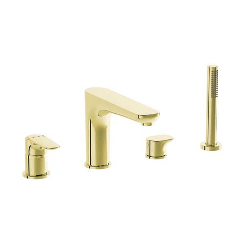 VitrA Root Deck Mounted Bath Mixer with Hand Shower - Gold