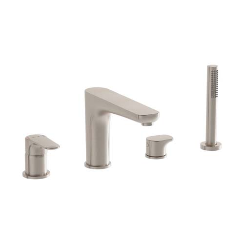 VitrA Root Deck Mounted Bath Mixer with Hand Shower - Brushed Nickel