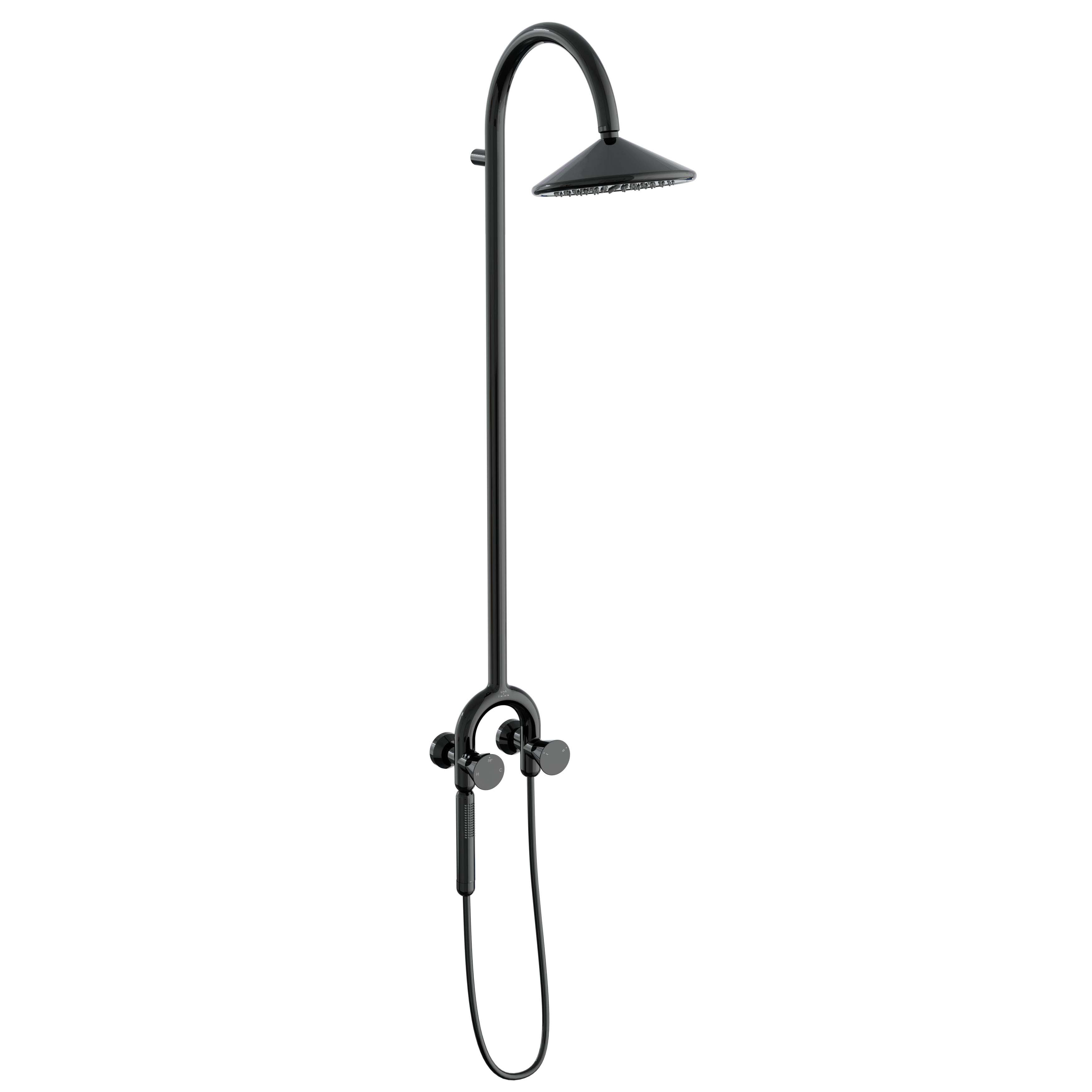 VitrA Liquid Thermostatic Shower Column with Magnetic Hand Shower - Gloss Black