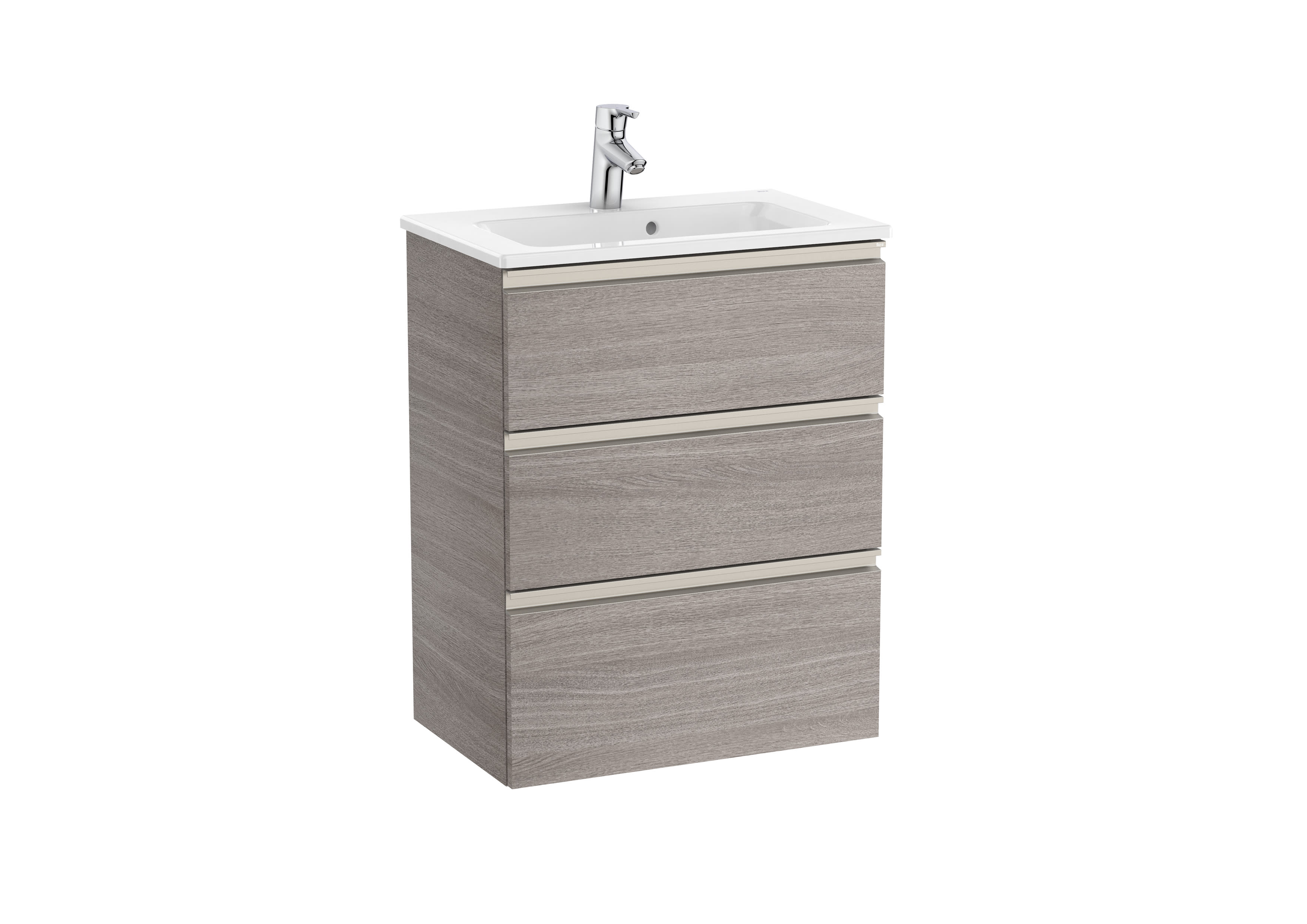 Roca The Gap Compact 600mm Vanity 3 Drawer Unit with Basin - City Oak