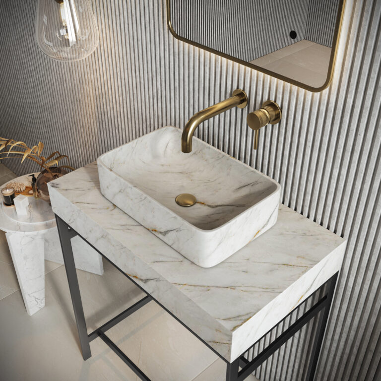 Bayou Sanctuary Arabescato White Rectangle Marble 420 Basin - White