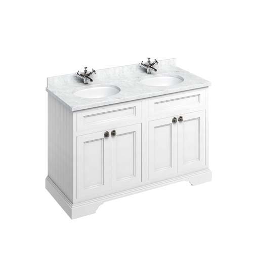 Burlington Minerva Worktop with Two White Vanity Bowls 130 x 55cm - Carrara White Marble