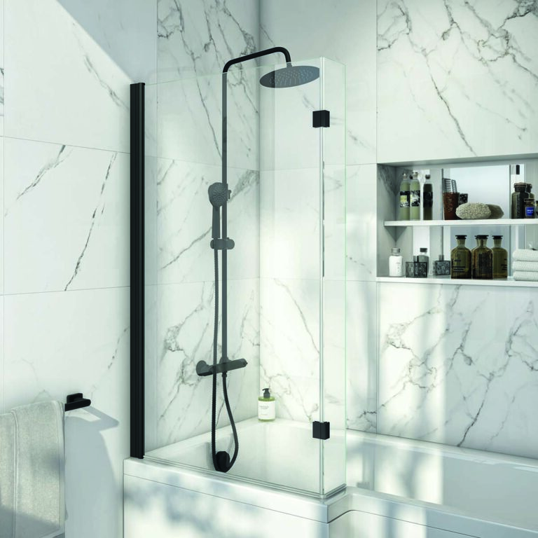 Bayou Shower Baths Black L Shaped Screen 6mm - Black , Clear glass 11