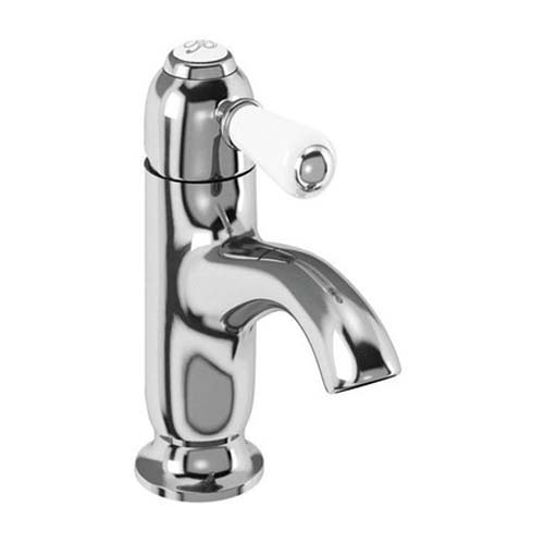 Burlington Chelsea Curved Spout Monobloc Basin Mixer No Waste - Chrome / White