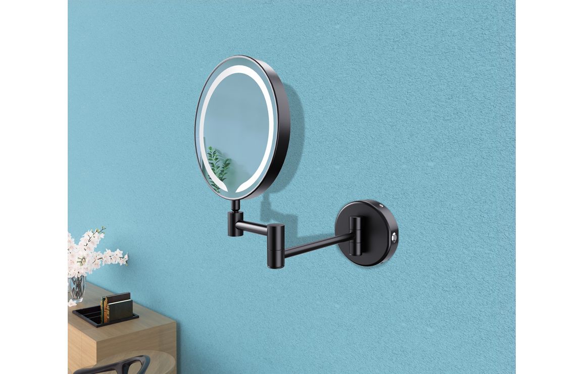 Bayou Hoshi Round LED Cosmetic Mirror - Matt Black