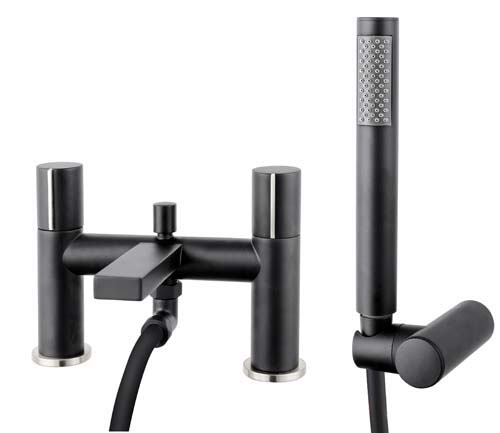 Bayou Evo Black Bath Shower Mixer with Hose & Handset - Black