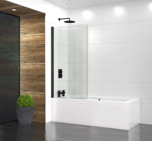 Bayou Half Radius Bath Screen 897 x 1500mm - Black