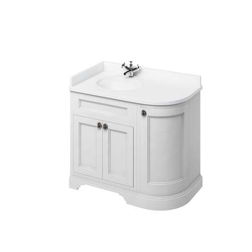 Burlington Vanity Unit 100 x 85H x 55cm Left Hand with Three Soft Close Doors & Adjustable Glass Shelves - Matt White