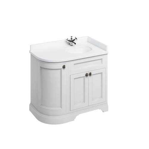 Burlington Vanity Unit 100 x 85H x 55cm Right Hand with Three Soft Close Doors & Adjustable Glass Shelves - Matt White 8